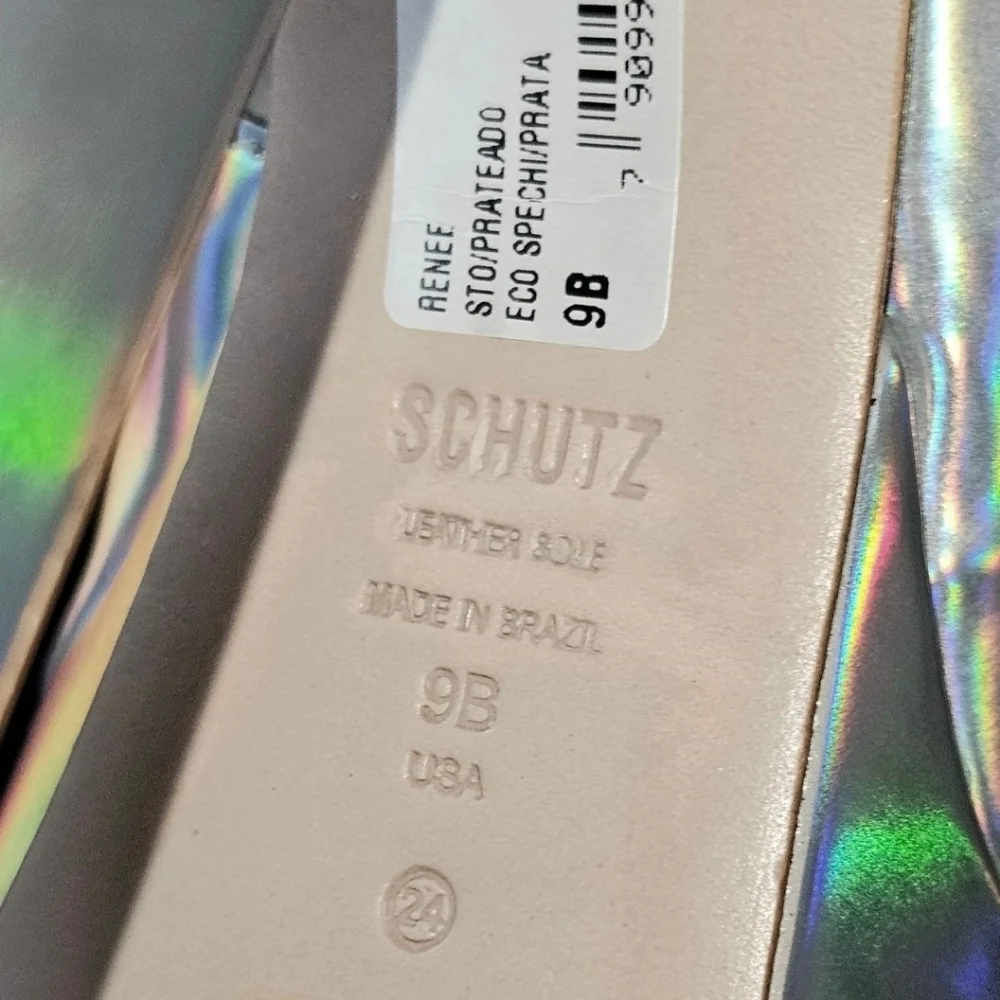 Schutz Renee 9B Holographic Platform Heels Leather